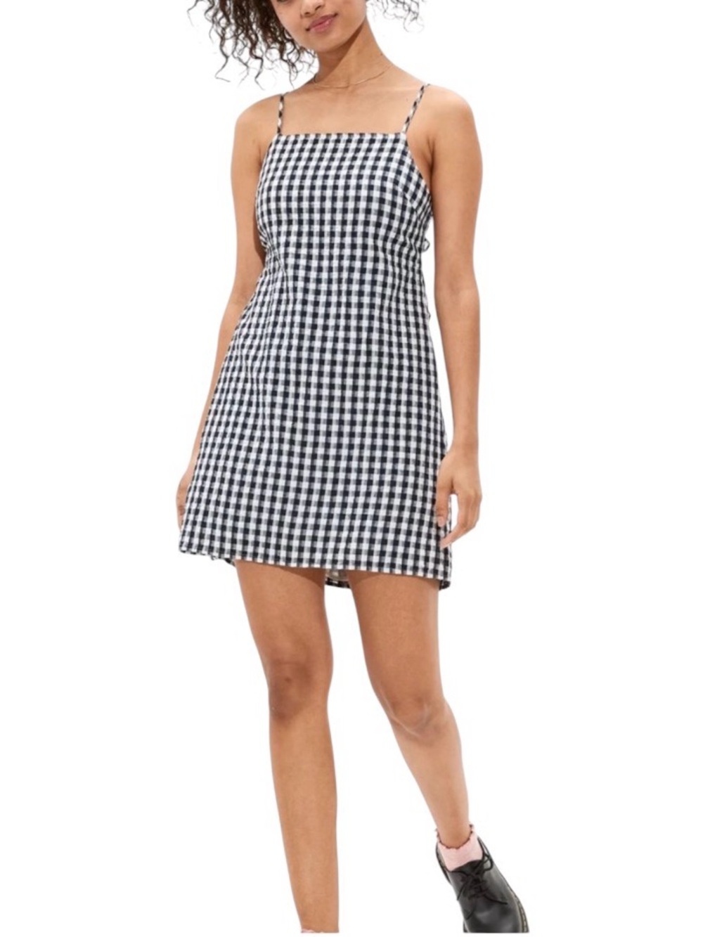 AE Gingham Tie-Back Linen/ Cotton Blend Mini Dress NEW!!